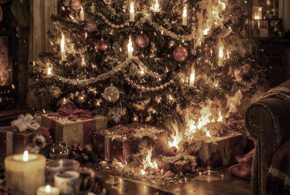 Bild zeigt einen Weihnachtsbaum der brennt