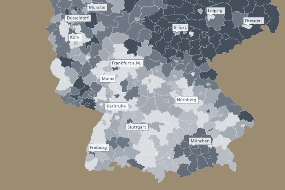 Bild zeigt Deutschlandkarte südlich