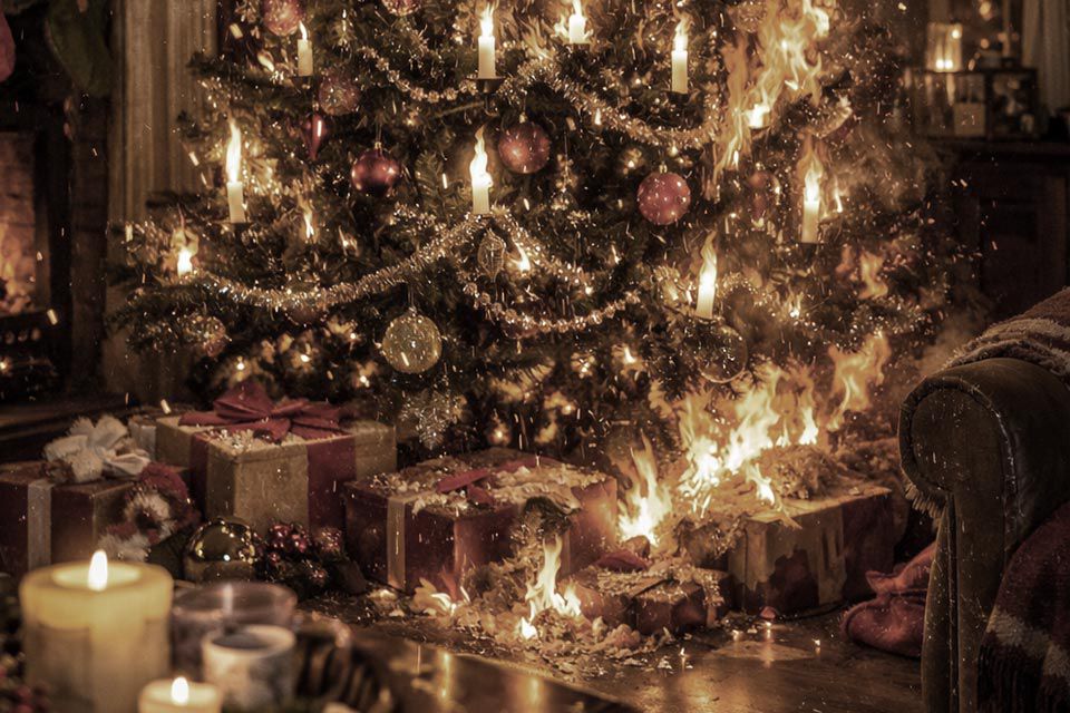 Bild zeigt einen Weihnachtsbaum der brennt